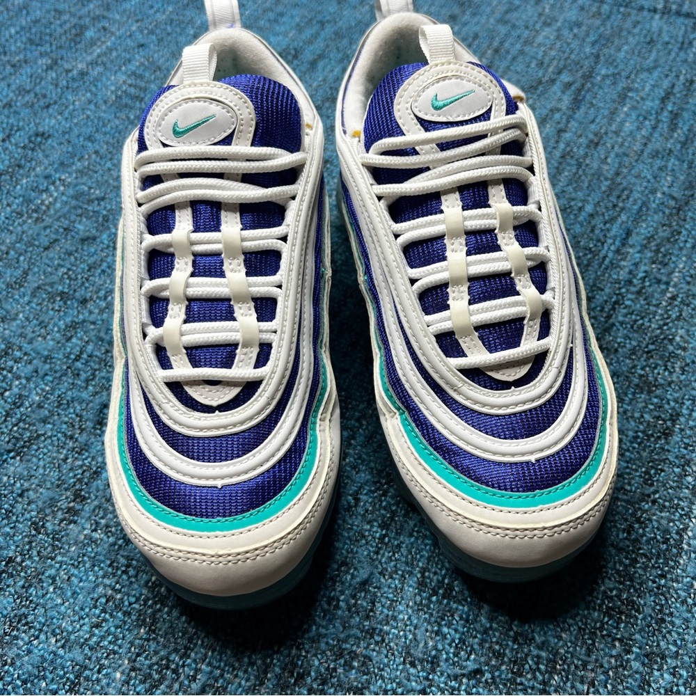 Nike Air VaporMax 97 GS Sneakers White Indigo Burst Hyper Jade Youth 5.5/Women 7 - Picture 3 of 9
